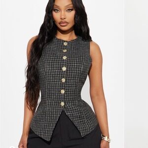 Black Tweed Vest with Gold Buttons